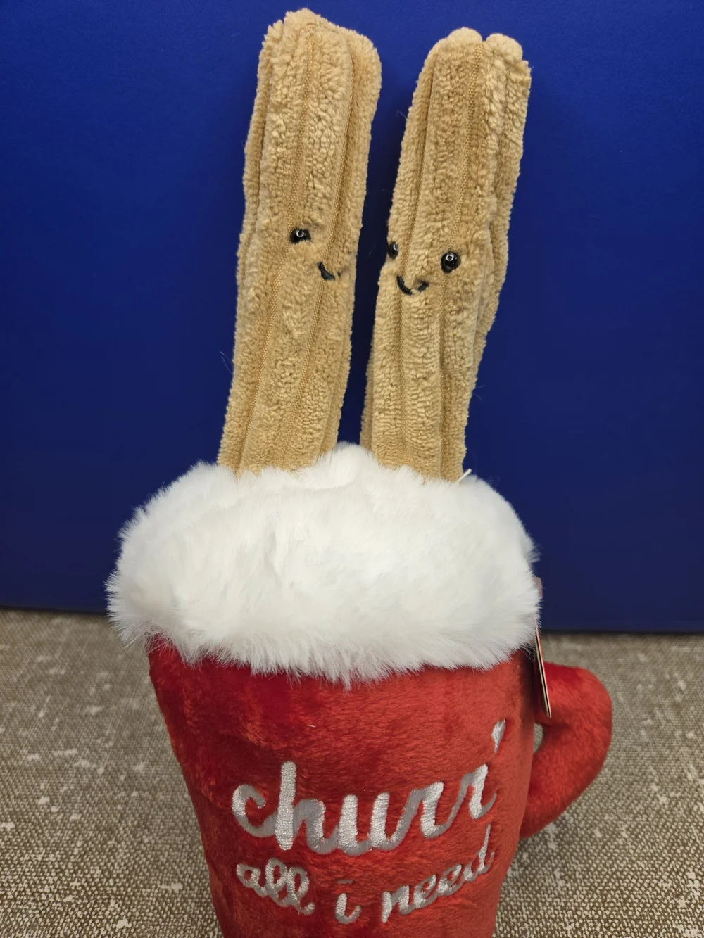 Plush Red Churr' Holiday Mug with Cream Fur Top and Brown Churros